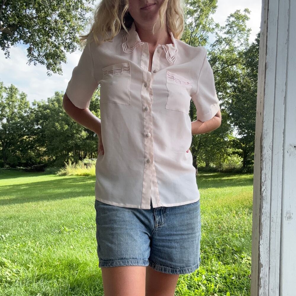 Vintage 80s Christie & Jill Pastel Pink Short Sleeve Blouse Size 10 Coquette